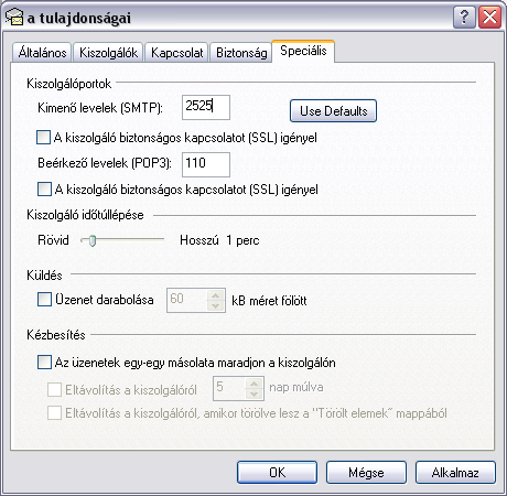 Outlook Express SMTP port be�ll�t�sa