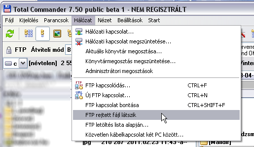 TC ftp rejtett fájl bekapcsolása